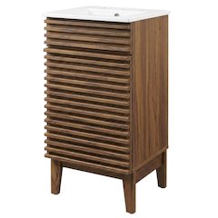 Walnut White 18-Inch Floor-Mount Bathroom Vanity Cabinet with Sink