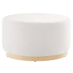 Round Performance Velvet Ottoman With Upholstered Top For Outdoor Use