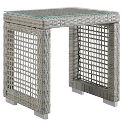 Wicker Rattan Outdoor Side Table in Neutral Finish with Weather-Resistant Design
