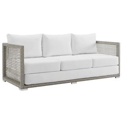 Outdoor Wicker Rattan Sofa with Armrest and Back Cushion for Patio Lounge