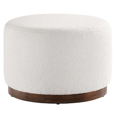 Round Boucle Upholstered Ottoman For Outdoor Lounge And Seating