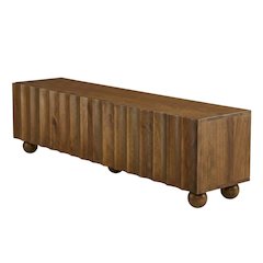 Scalloped Wood TV Stand in Neutral Finish with Spacious Storage