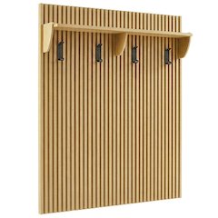 Brown Fluted Coat Rack Panel, Upper Shelf, Modern Entryway Hooks
