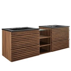 Walnut Black 62-Inch Wall-Mount Double Sink Bathroom Vanity