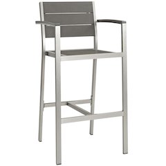 Aluminum Outdoor Bar Stool With Armrests And Back Support For Patio Lounge
