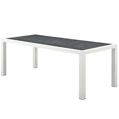 Square outdoor dining table with aluminum construction, weather-resistant design