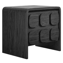 Black Wooden Nightstand with 2 Drawers and Modern Design