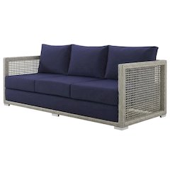 Modern Outdoor Sofa With Armrests, Weather-Resistant Fabric, And Plush Cushions