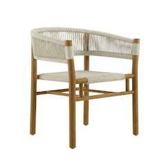 Outdoor Patio Teak, Curved-Back Dining Armchairs Set Of 2, Armrests, Stackable