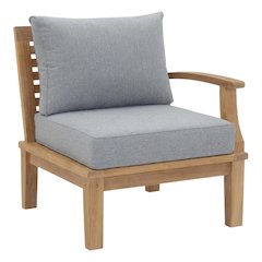 Teak Outdoor Left-Facing Sofa With Cushions And Armrests