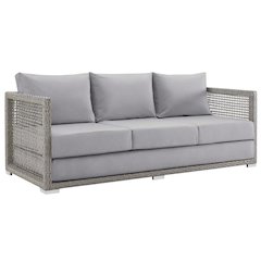 Outdoor Patio Wicker Rattan Sofa With Armrest And Seat Cushions