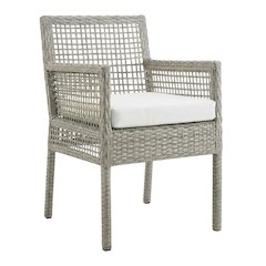 Outdoor Patio Wicker Rattan Dining Armchair Set Of 2, Cushioned Seat, Armrests