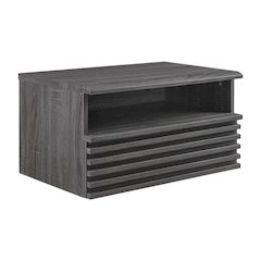 Wooden Wall-Mount Nightstand in Gray Finish with Contemporary Design