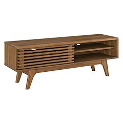 Wooden brown TV stand with 48-inch width and sleek design