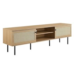 Wooden TV stand in brown with spacious surface and sturdy base