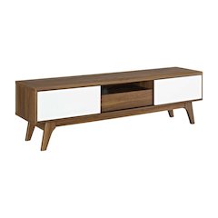 Wooden brown TV stand with 59-inch width and sleek design for modern living