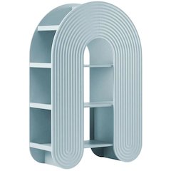 Blue arched bookshelf with spacious shelves and nylon textile finish