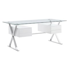 Contemporary 71-Inch Glass Top Office Desk With 4-Piece Set