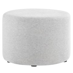 Round Heathered Fabric Upholstered Ottoman, neutral tones, comfortable seating
