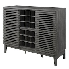 Charcoal Bar Cabinet, Bicast Leather, 46 Inch Wide, Modern Style