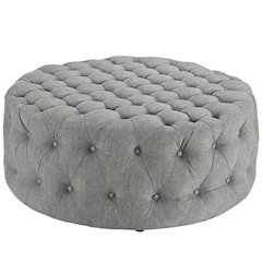 Light Gray Fabric Ottoman, Neutral Soft Upholstered Seat for Room