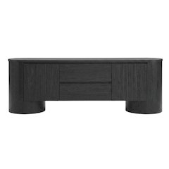 Oval Entertainment Center TV Console Cabinet with Storage and Drawers, Black
