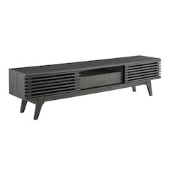 Gray wood TV stand with sleek design and spacious storage
