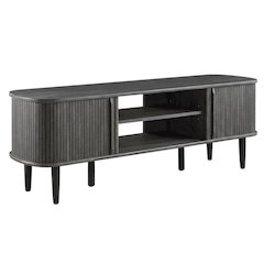 Gray wood TV stand with sleek design and sturdy construction