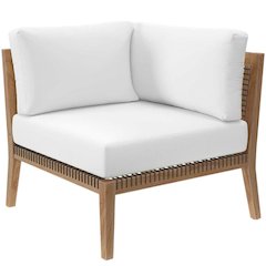Outdoor Patio Teak Wood Corner Lounge Chair With Cushioned Seat