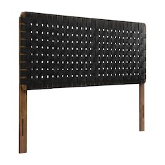 Vegan Leather King Headboard with Woven Texture and Durable Frame