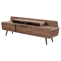 Brown wood TV stand with spacious surface and sturdy design