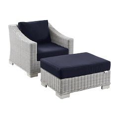 Conway Outdoor Patio Wicker Rattan 2-Piece Armchair and Ottoman Set
