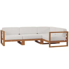 Outdoor Teak Wood Sectional Sofa Set with Cushioned Seating for Patio Lounge