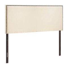 Upholstered Full Headboard, Nailhead Trim in Neutral Fabric for Stylish Bedroom