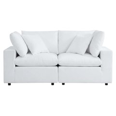 Outdoor Loveseat In Neutral Fabric With Comfortable Cushions