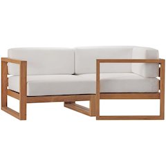 Outdoor Patio Teak Wood Sectional Sofa Loveseat with Armrests