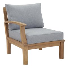 Outdoor Patio Teak Right-Facing Sofa With Cushioned Seat And Armrests