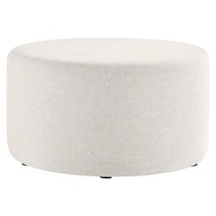 Round Heathered Fabric Upholstered Ottoman for Outdoor Spaces