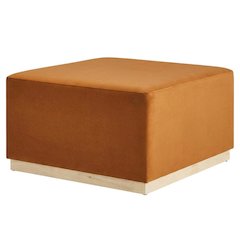 Square Performance Velvet Ottoman In Neutral Color, Outdoor Spaces, 28-Inch Size