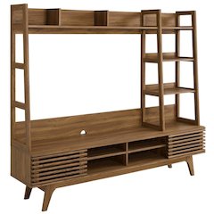 Brown Wood TV Stand Entertainment Center with Spacious Surface