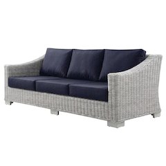 Outdoor Patio Wicker Rattan Sofa with Cushioned Seating and Armrests