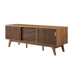 Brown wood TV stand with sleek design and versatile storage solution