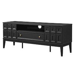Black TV Stand with Engineered Wood Construction for Living Room Storage