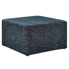 Square Woven Heathered Fabric Ottoman with Cushioned Top for Outdoor Lounge