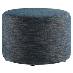 Round Woven Heathered Fabric Ottoman with Cushioned Top for Outdoor Lounge