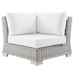 Outdoor Patio Wicker Rattan Corner Chair With Cushioned Seat And Backrest