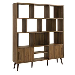 Wooden Bookcase with Sliding Doors and Contemporary Design