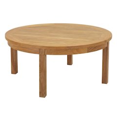 Teak Outdoor Coffee Table With Round Top And Rustic Finish
