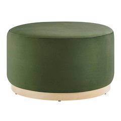 Performance velvet round ottoman with plush upholstery and modern design