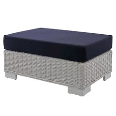 Outdoor Patio Wicker Rattan Ottoman With Cushioned Top And Sturdy Frame